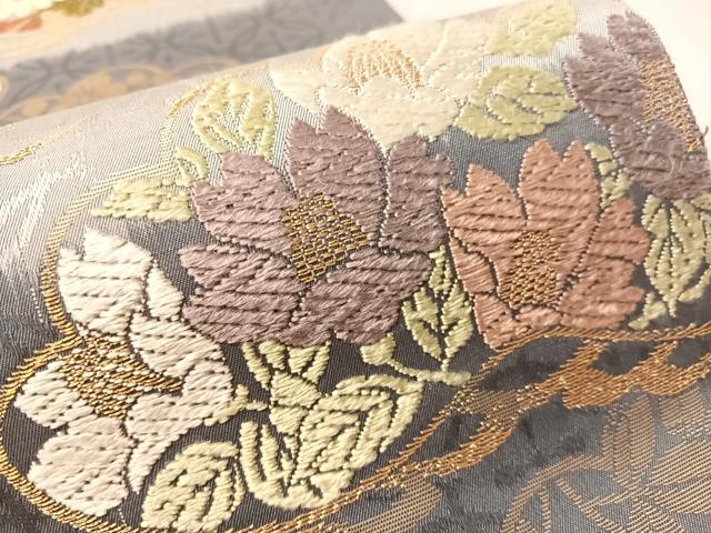平和屋着物●六通柄袋帯 唐織 花松文 金糸 ますいわ屋扱い 正絹 逸品 未使用 CABN2857vp