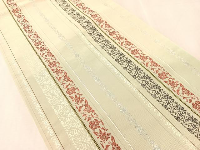 平和屋着物●本場筑前博多織 全通柄袋帯 花唐草間道 正絹 逸品 未使用 CABN2864vp