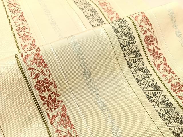 平和屋着物●本場筑前博多織 全通柄袋帯 花唐草間道 正絹 逸品 未使用 CABN2864vp