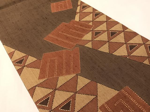 平和屋着物●総刺繍 刺し子 袋帯 紬地 源氏香 正絹 逸品 CABN2866vp