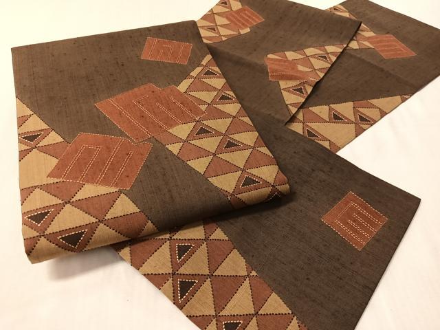 平和屋着物●総刺繍 刺し子 袋帯 紬地 源氏香 正絹 逸品 CABN2866vp
