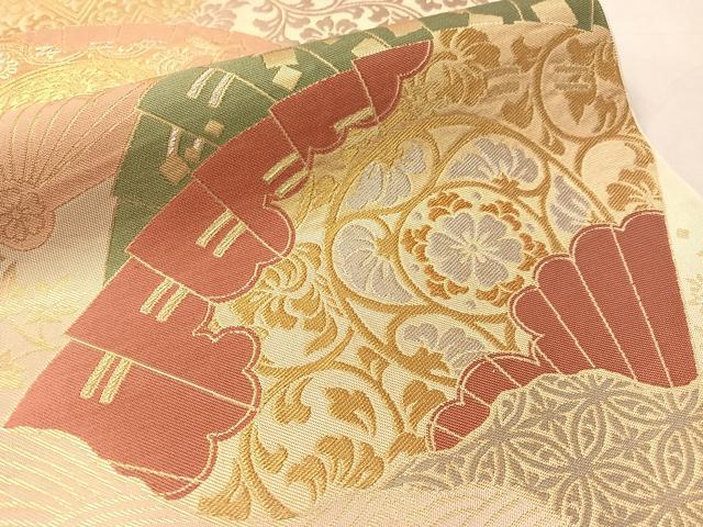 平和屋着物●西陣 川島織物 六通柄 本袋帯 檜扇花文 金銀糸 正絹 逸品 CABN2871vp