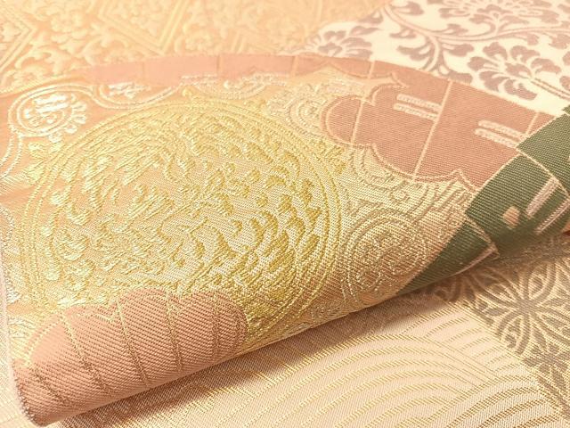 平和屋着物●西陣 川島織物 六通柄 本袋帯 檜扇花文 金銀糸 正絹 逸品 CABN2871vp