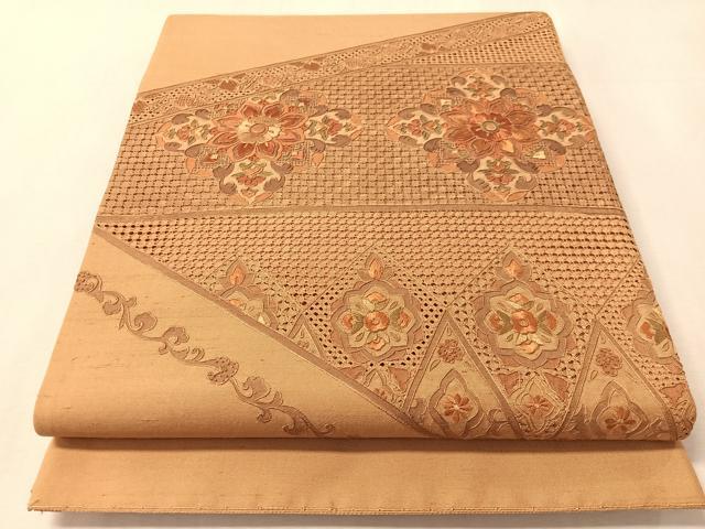 平和屋着物●中国三大刺繍 スワトウ相良刺繍 創祀州 太鼓柄袋帯 紬地 正倉院花文 正絹 逸品 CABN2876vp