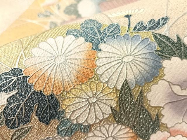 平和屋着物●太鼓柄袋帯 綴れ 御所車花鳥文 金銀彩 正絹 逸品 CABN2879vp