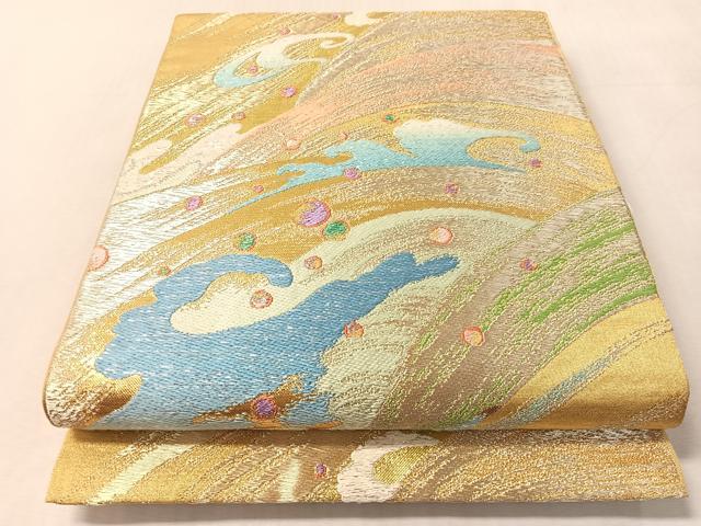 平和屋着物●龍村平蔵製 六通柄 本袋帯 光涛文 金銀糸 正絹 逸品 CABN2884vp