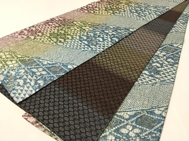 平和屋着物●両面 全通柄袋帯 ふくれ織 斜線文 金銀糸 正絹 逸品 CABN2885vp