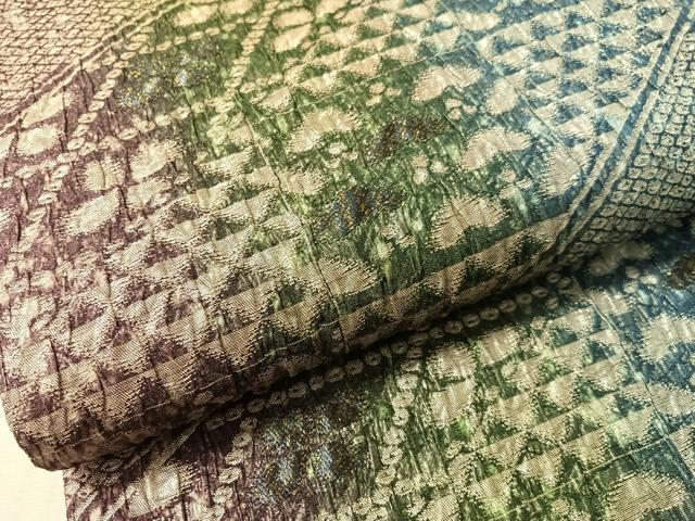 平和屋着物●両面 全通柄袋帯 ふくれ織 斜線文 金銀糸 正絹 逸品 CABN2885vp