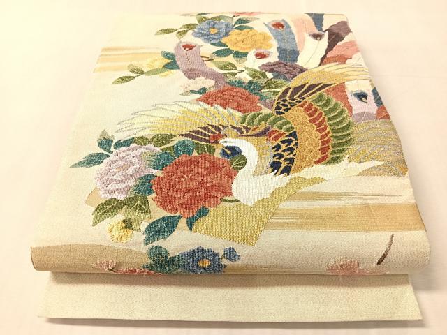 平和屋着物●爪掻き本綴れ 太鼓柄袋帯 地紙鳳凰花文 金銀糸 正絹 逸品 CABN2886vp