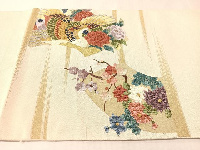 平和屋着物●爪掻き本綴れ 太鼓柄袋帯 地紙鳳凰花文 金銀糸 正絹 逸品 CABN2886vp
