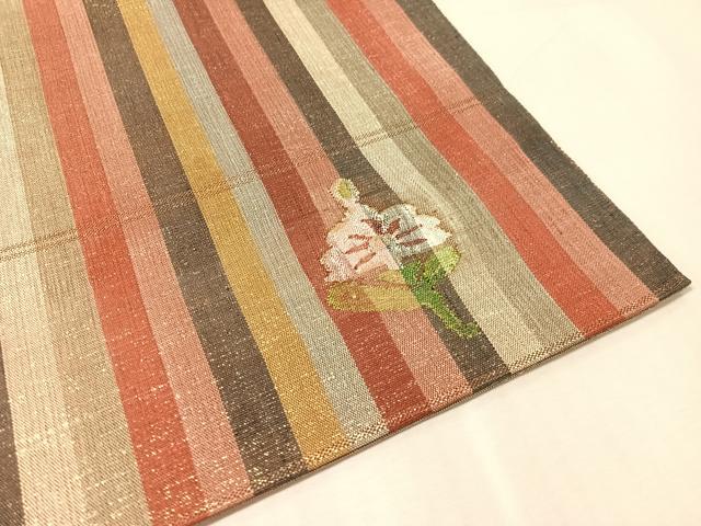 平和屋着物●太鼓柄袋帯 すくい織 孔雀花文 金通し地 正絹 逸品 CABN2920vp