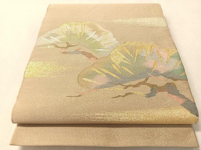 平和屋着物●爪掻き本綴れ 太鼓柄袋帯 松 金銀糸 正絹 逸品 CABN3003vp