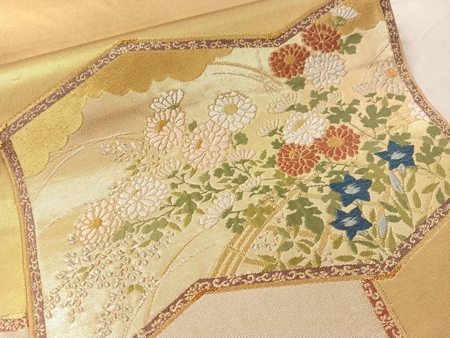 平和屋着物●西陣 紫紘謹製 太鼓柄袋帯 唐織 屏風花文 金銀糸 正絹 逸品 CABN3007vp