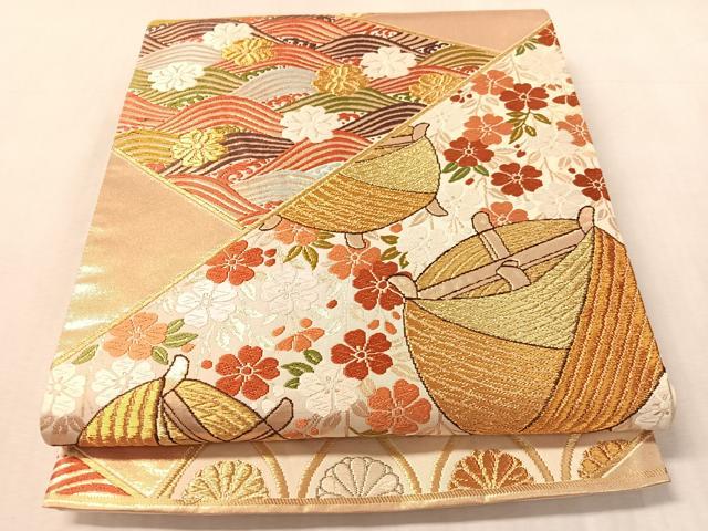平和屋着物●西陣 河合美術織物謹製 六通柄袋帯 唐織 切嵌糸巻き花文 金糸 正絹 逸品 CABN3014vp