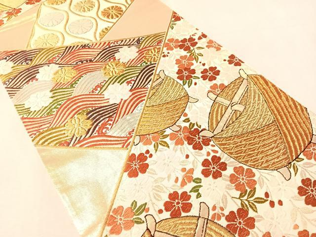 平和屋着物●西陣 河合美術織物謹製 六通柄袋帯 唐織 切嵌糸巻き花文 金糸 正絹 逸品 CABN3014vp