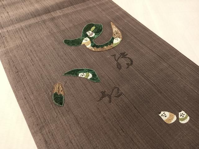 平和屋着物●中国三大刺繍 相良刺繍 太鼓柄袋帯 紬地 紙布 七転八起 正絹 逸品 CABN3017vp