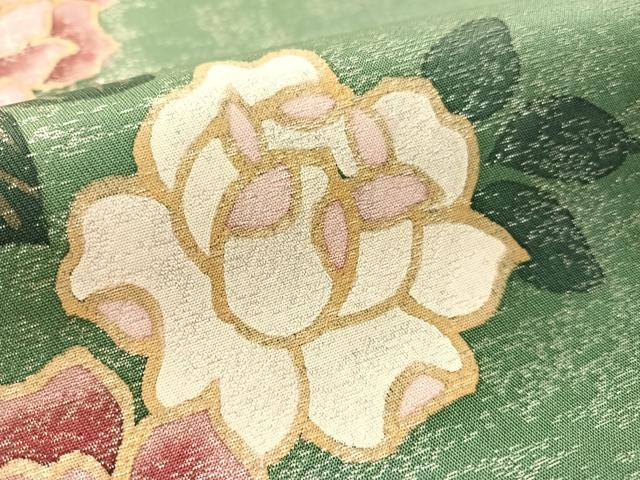 平和屋着物●六通柄袋帯 作家物 薔薇 銀通し地 正絹 逸品 CABN3019vp