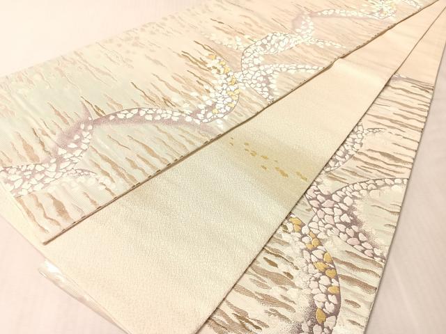 平和屋着物●染色作家 石田凱宣 両面 六通柄袋帯 唐織 霞舞桜 銀糸 正絹 逸品 CABN3023vp