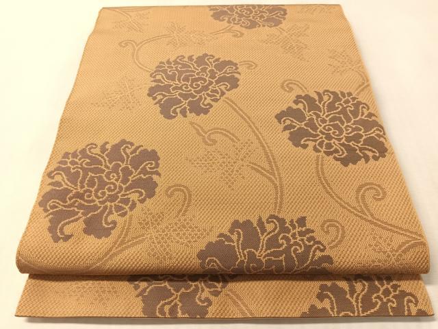 平和屋着物●織物一筋名門 織悦 全通柄 本袋帯 牡丹唐草文 正絹 逸品 CABN3038vp