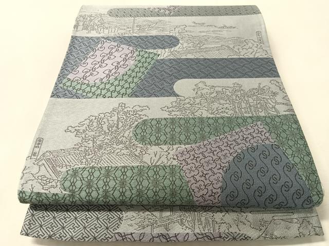 平和屋着物●六通柄袋帯 紹巴 霞人物風景文 正絹 逸品 CABN3039vp