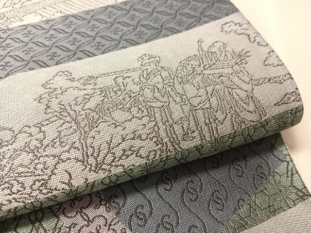 平和屋着物●六通柄袋帯 紹巴 霞人物風景文 正絹 逸品 CABN3039vp