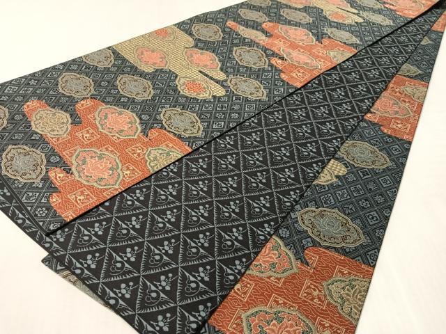 平和屋着物●両面 全通柄袋帯 紹巴 名物裂紋様 金糸 正絹 逸品 CABN3041vp