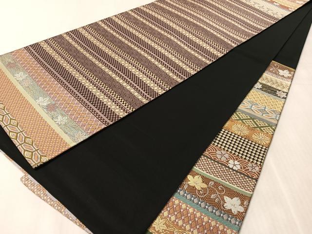 平和屋着物●六通柄袋帯 紹巴 横段吉祥花文 金糸 正絹 逸品 CABN3042vp