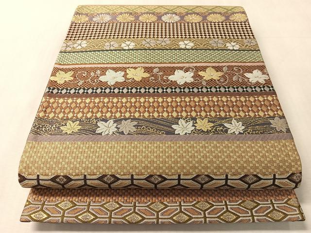 平和屋着物●六通柄袋帯 紹巴 横段吉祥花文 金糸 正絹 逸品 CABN3042vp