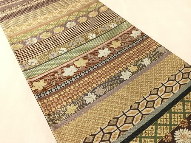 平和屋着物●六通柄袋帯 紹巴 横段吉祥花文 金糸 正絹 逸品 CABN3042vp