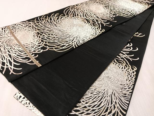 平和屋着物●六通柄袋帯 乱菊 黒地 金銀糸 正絹 逸品 CABN3049vp
