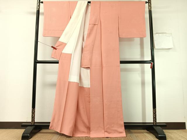 平和屋着物●上質な色無地 貝桶地紋 薄紅色 正絹 逸品 CABN3055vp