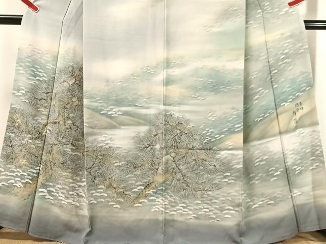 平和屋着物●日本画家 濡れ描き友禅作家 高橋峰陵 訪問着 手描き 松 暈し染め 金彩 さが美扱い 正絹 逸品 CABN3068vp