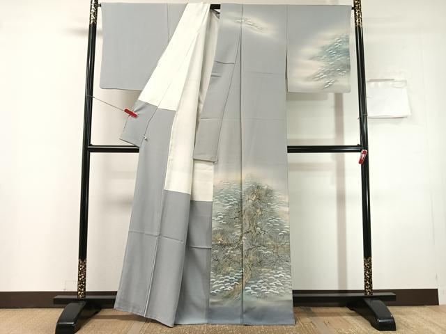 平和屋着物●日本画家 濡れ描き友禅作家 高橋峰陵 訪問着 手描き 松 暈し染め 金彩 さが美扱い 正絹 逸品 CABN3068vp