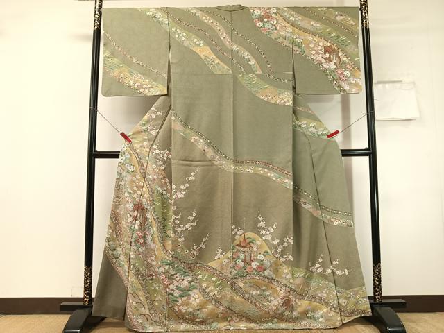 平和屋着物●訪問着 御所車飛鶴花文 金彩 正絹 逸品 CABN3071vp