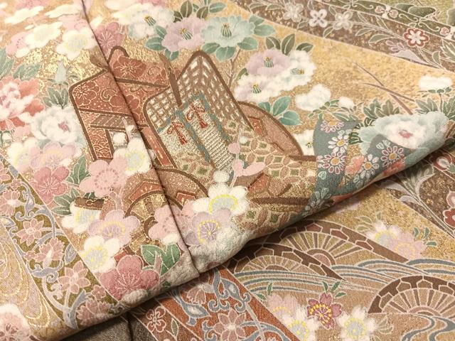 平和屋着物●訪問着 御所車飛鶴花文 金彩 正絹 逸品 CABN3071vp