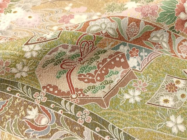 平和屋着物●訪問着 御所車飛鶴花文 金彩 正絹 逸品 CABN3071vp