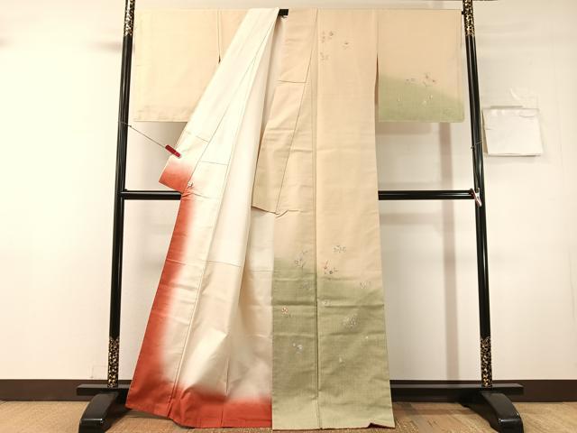 平和屋着物●訪問着 紬地 草花文 鈴乃屋扱い 正絹 逸品 未使用 CABN3074vp