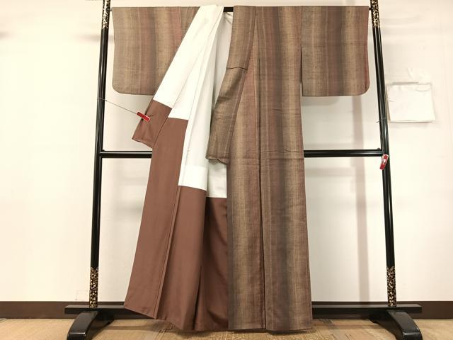 平和屋着物●上質な紬 珈琲染 間道 正絹 逸品 CABN3109vp