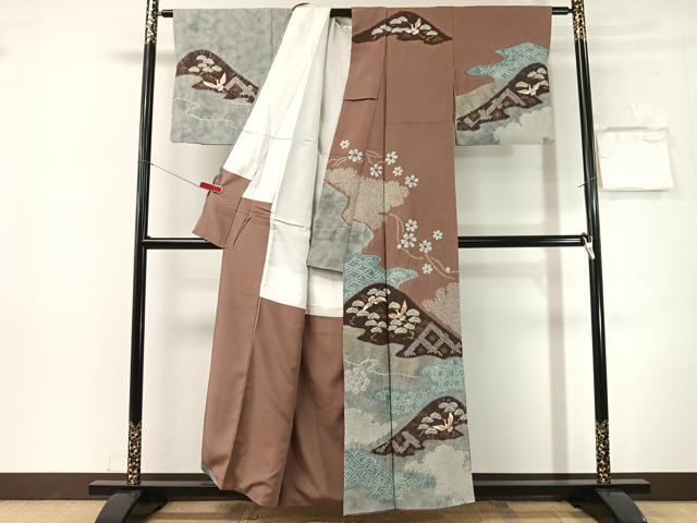平和屋着物●十日町 名門 滝泰謹製 訪問着 絞り 刺繍 霞飛鶴花松文 金彩 正絹 逸品 CABN3114vp