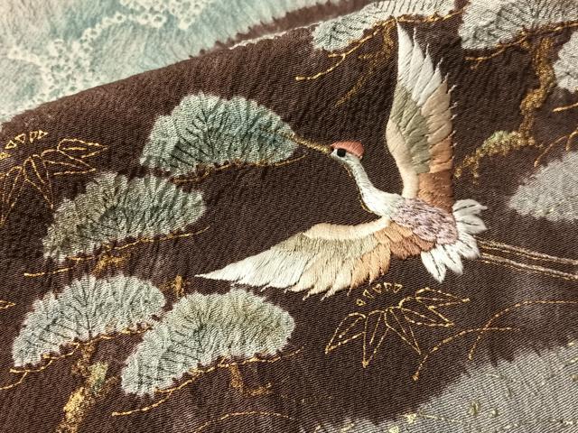 平和屋着物●十日町 名門 滝泰謹製 訪問着 絞り 刺繍 霞飛鶴花松文 金彩 正絹 逸品 CABN3114vp
