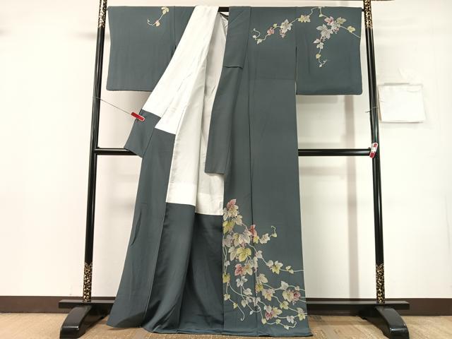 平和屋着物●本加賀友禅作家 友野雅子 訪問着 葡萄蔦の葉文 ロング丈 正絹 逸品 CABN3120vp