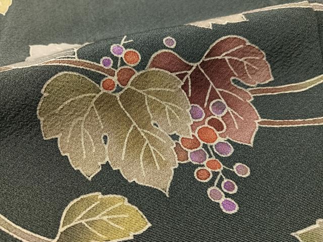 平和屋着物●本加賀友禅作家 友野雅子 訪問着 葡萄蔦の葉文 ロング丈 正絹 逸品 CABN3120vp