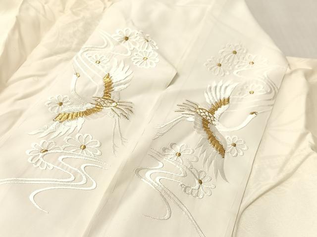 平和屋着物●長襦袢 袷 打ち出の小槌地紋 生成り色 半衿刺繍 広衿仕立て 正絹 逸品 CABN3160vp