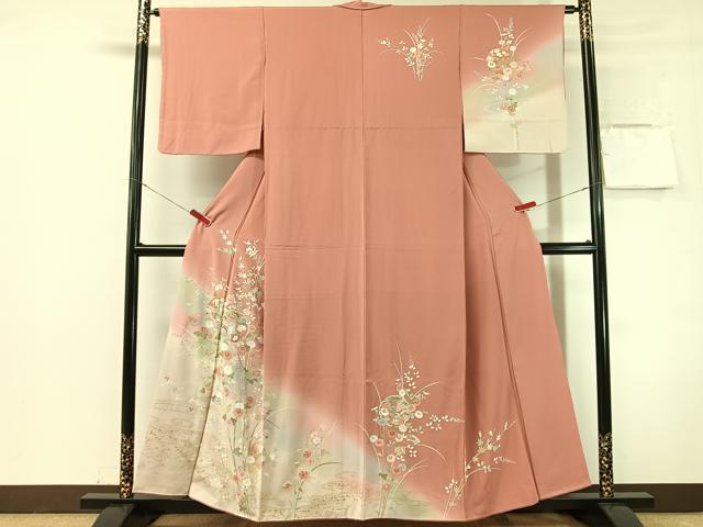 平和屋着物●訪問着 雪輪御所車花文 暈し染め 金彩 正絹 逸品 CABN3168vp