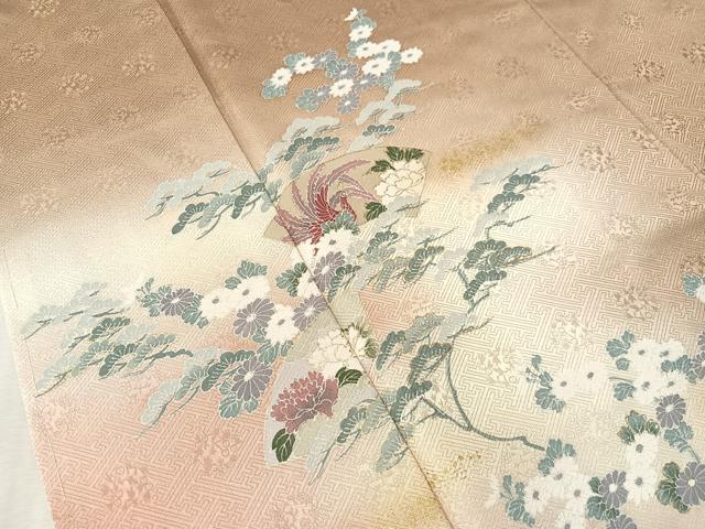 平和屋着物●訪問着 地紙鳳凰花文 暈し染め 金彩 正絹 逸品 未使用 CABN3170vp