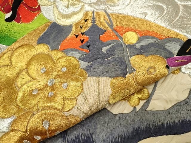 平和屋本店●色打掛 お引きずり 和装 婚礼 結婚式 花嫁 神社挙式 総刺繍 扇面飛鶴人物枝梅文 金銀糸 逸品 CABN3533ze