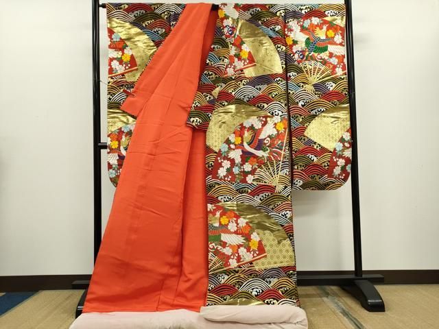 平和屋本店●色打掛 お引きずり 和装 婚礼 結婚式 花嫁 神社挙式 唐織 扇面鳳凰立波文 金銀糸 逸品 CABN3536ze