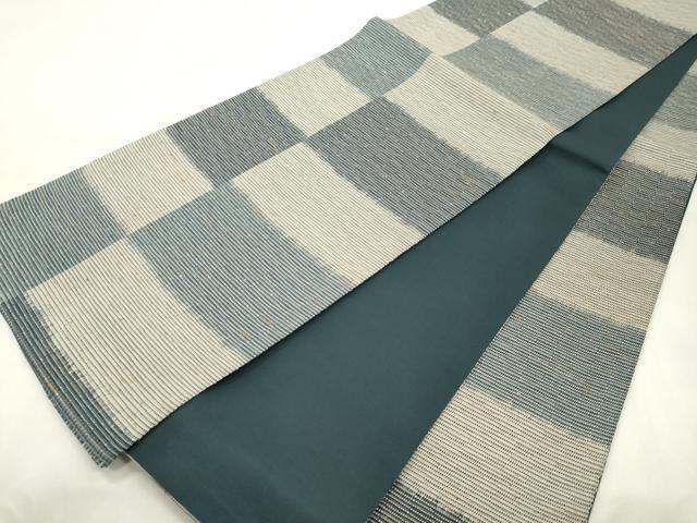 平和屋着物●全通柄袋帯 ぜんまいつむぎ織 藍染苑 横段文 正絹 逸品 CABN3612dy