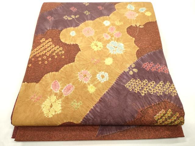 平和屋着物●六通柄袋帯 絞り 草花文 正絹 逸品 CABN3620dy