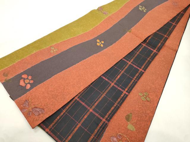 平和屋着物●両面 六通柄袋帯 本場縞大島紬地 絞り 花蝶文 正絹 逸品 CABN3629dy